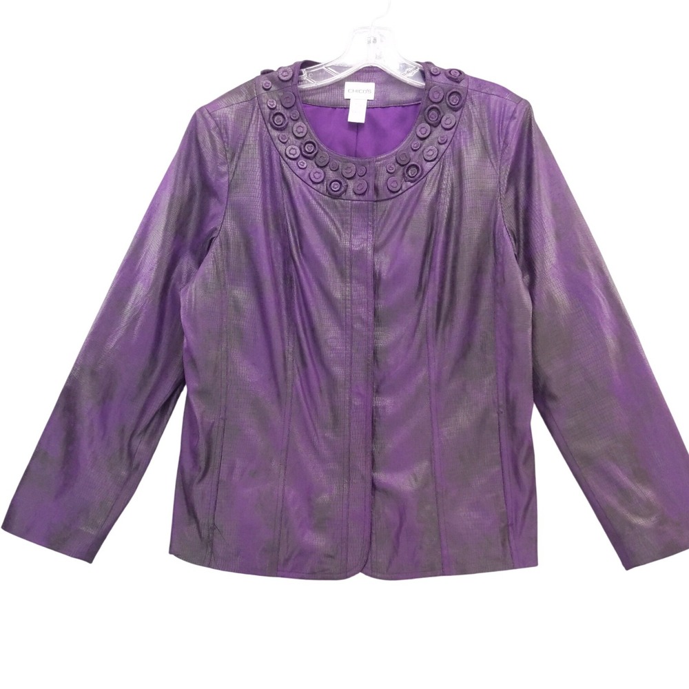 Chico's Purple Snake Textured Button Embellished Jacket Size 3 XL‎